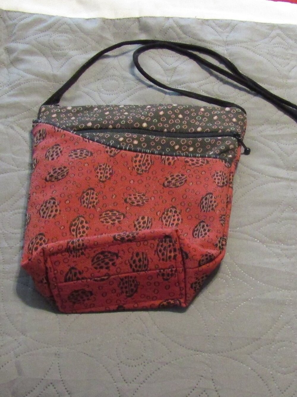 As New MARUCA HANDMADE LADYBUG RUBY Crossbody Purse Bag Red & Black Pattern